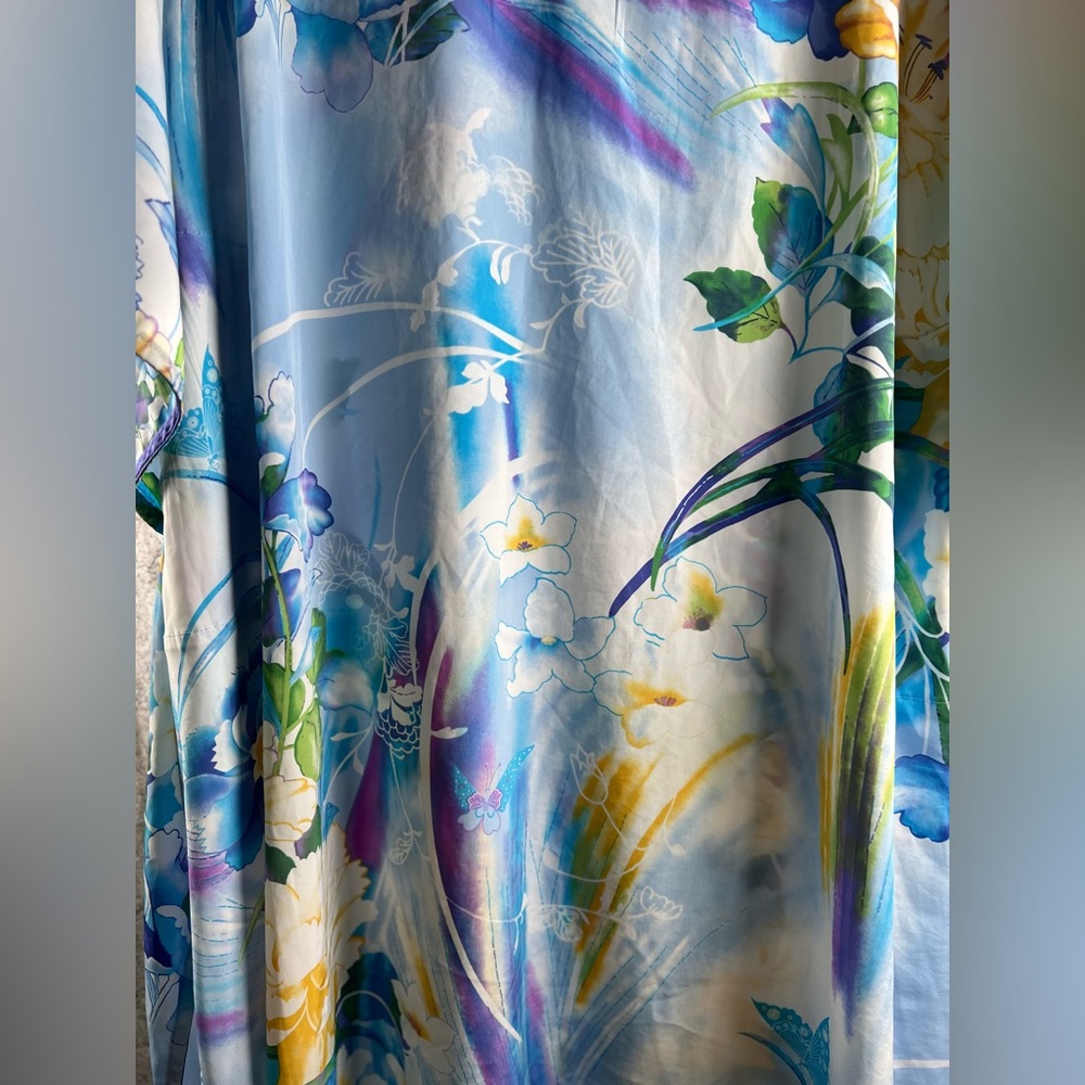 Natori medium Blue Yellow Floral Butterfly Cotton-Silk Maxi Dress. A631 - Picture 2 of 4